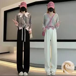 여자기모밴드바지 여성 겨울 기모안감 따뜻한 골덴바지 와이드핏 팬츠