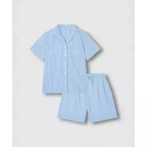 자.주 여 시어서커 5부 파자마 세트_다크 블루