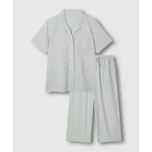 자.주 여 코튼 레이온 시어서커 7부 파자마 세트_라이트 민트 그레이