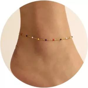 여성용 JotCa 18K 골드 도금 보호 비즈 고급스러운 레이어 라운드 볼 발목 팔찌 진주 크로스 발찌 방수