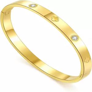 여성을 위한 폴루티 우정 러브 팔찌 - 18K 골드 도금 티타늄 스틸 커프 뱅글 큐빅 지르코니아 주얼리 선물