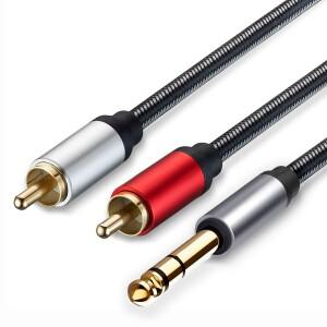 스테레오 6.35mm TRS 잭-듀얼 RCA Y 분배기 삽입 코드 믹서 증폭기 스피커 용 1/4 인치-2 오디오 어댑터 케