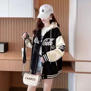 [리빌모아]여자 레터링 패치 배색 후드 자켓 JSW-JKA-SP0000CSF-블랙