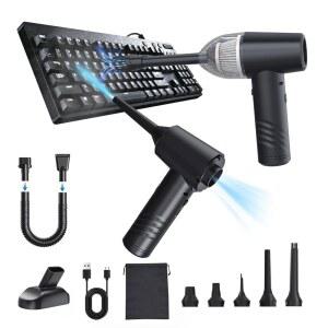 [미국배송] 키보드 먼지 청소기용 압축 공기 청소기 전기 컴퓨터 진공 무선 캔 11000PA 미니 자동차 PC 사무실용 송풍기(더스트빈-그레이)