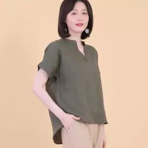 [애비뉴투지]로미 린넨 트임 헨리넥 여름 반팔 블라우스 B08350
