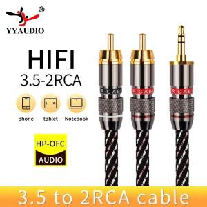 YYAUDIO HiFi 3.5mm ~ 2rca 오디오 케이블 6N OFC AUX 스테레오 잭 RCA Y 분배기 MP3 MP4 PC 전화 증폭기