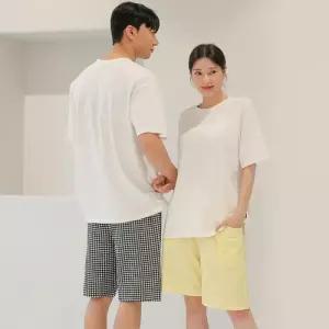 [글램공감]지지미 블럭체크 5부 남여 커플 파자마바지