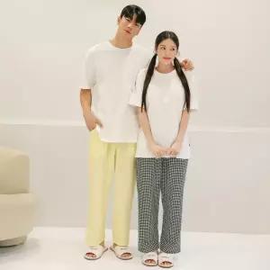 [글램공감]지지미 블럭체크 9부 남여 커플 파자마바지