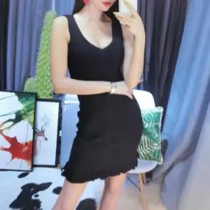 [기타브랜드]에퀴르 여성 브이넥 골지 니트 프릴 민소매 원피스