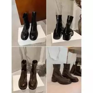 천진반여성용 빈티지 데일리룩 신발 워커힐 소가죽 버전 라운드 통굽 슬림 부츠 가죽 워커 KUK5