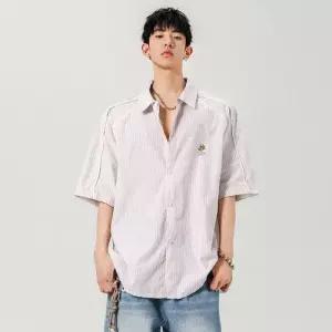 남자 여름 캐주얼 스트라이프 데일리룩 반팔 쿨링 셔츠 체크 속건 가슴 프린트 트렌드 인기2