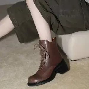 빈티지 여사친 플랫폼 슬림 리얼 기모 워커힐 스트랩 신발 가죽 워커 부츠 KS5