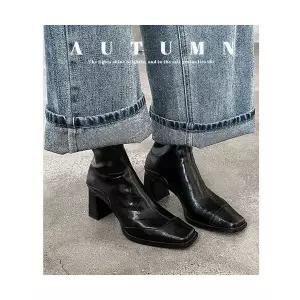 여성용 워커힐 신발 양가죽 스틸레토 슬림 앵클부츠 통굽 빈티지 워커 단화 KS5