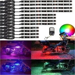 무선 RF 리모컨 및 앱 제어 기능이 있는 NBWDY 12Pcs 모터사이클 LED 언더글로우 키트 브레이크 음악