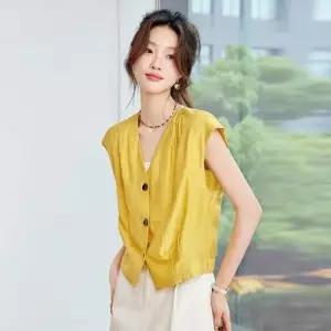 EAMT 여사친 여름 오피스룩 민소매 블라우스 프렌치 브이넥 상의 날개 소매 셔츠 EUNG2