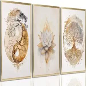 트리 오브 라이프 캔버스 월 아트 연꽃 선 그림 데코 추상 음양 가을 포스터 거실 요가 룸 호텔 침실 홈