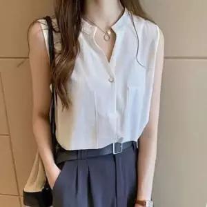 차이나넥 나시 블라우스 여성 민소매 브이넥 단정한 여자나시블라우스