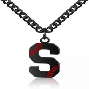 나기 야구 이니셜 A-Z 레터 목걸이 - 스테인리스 스틸 실버 체인 남성용 참 펜던트 22인치 개인 맞춤 선물