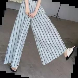 스트라이프바지 스트라이프 와이드 밴딩팬츠 데일리 여자바지 여성와이드팬츠 밴딩바지