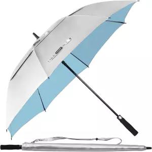 풀린멘 62인치 UPF 50 태양 엄브렐러 자외선 차단 대형 골프 방풍 이중 캐노피 통풍 자동 오픈 실버/레이크