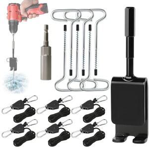 MUCDE 14PCS 아이스 앵커 드릴 어댑터 키트 텐트 말뚝 6개가 있는 헤비 듀티 낚시 쉼터 액세서리 4인치 육각 반사 래칫 로프 범용 샨티 페그 도구 세트