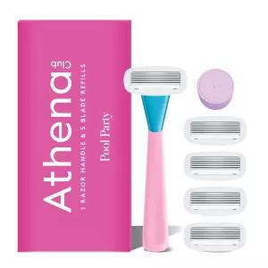아테나 클럽 여성용 면도기 키트 민감성 피부용 5-블레이드 카트리지 시어 버터와 히알루론산이 함유된