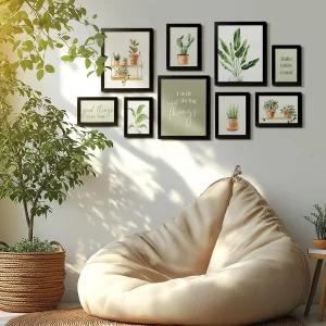 아트비한나 9피스 식물 갤러리 벽 세트 검은색 프레임이 있는 세이지 그린 프린트 현대 거실 침실 계단식
