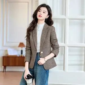 여자 모직 캐주얼 오피스룩 정장 자켓 코트 스트리트 도톰 체크 커리어 상의 BE1