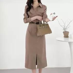 가을미니원피스 셔츠 롱원피스 벨트 출근룩 무릎기장 하객룩코디 세트