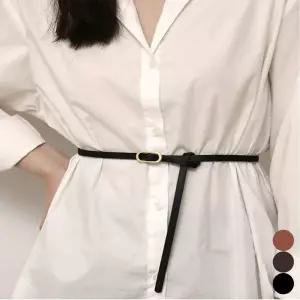타원버클 얇은 벨트 원피스 합성 골드 레더 셔츠 여성 GBd8+4iRD