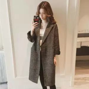 롱 데일리 가벼운 여자 패턴 체크 코트 아우터 클래식