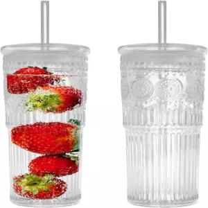 뚜껑과 빨대가 있는 반데순 올 글래스 스 커피 컵 24 OZ 고보로실리케이트 유리 텀블러로 워터 스무디 주스