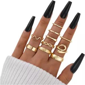 여성용 뱀띠 체인 스태킹 링 빈티지 보호 미디 사이즈 혼합용 팩시온 골드 너클 세트