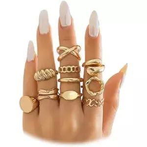 미래의 14K 골드 스태커블 너클 링 세트 여성 틴 걸스 에스테틱 실버 10Pcs 트렌디한 앙증맞은 오픈 미디