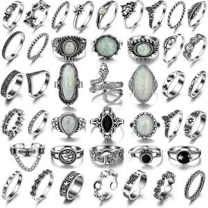 17IF 빈티지 실버 너클 링 세트 여성 남성용 청키 에스테틱 스네이크 그룬지 스태커블 고딕 조절 가능 Y2K