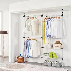 업그레이드 수납식 옷걸이봉3단 바구니2단 행거 902 고정식 조립식 고정형 선반 철제 의류