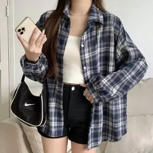 |CCH4399|여성용 체크 오버핏 셔츠 봄가을 데일리 체형 커버