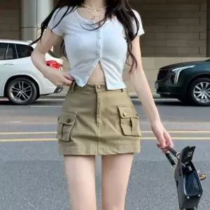 레트로 카고 미니스커트 여성 치마 숏스커트 롱스커트 하이 웨스트