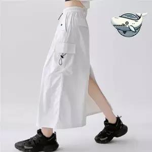 스트릿 스타일 뒷트임 롱스커트 카고 포켓 여름 플 여름 치마 롱 샤 스커트 여성 플레어