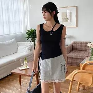 [옷자락]여자 라운드넥 숄더 투 스트랩 골지 나시