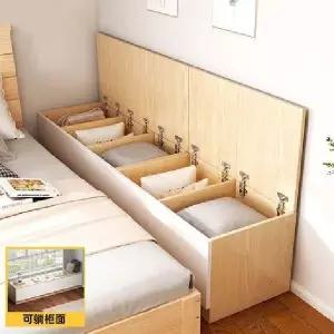 침대 화이트 3도어 오크 100x40x40 보조침대 확장 침실 + 접이식 난간 프레임 수납