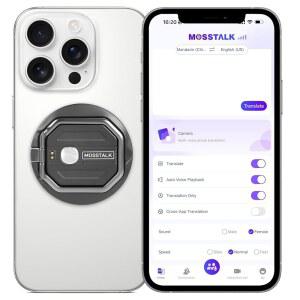 MOSSTALK 휴대용 번역기, AI 기반 실시간 번역, 140개 이상의 언어 지원, 동시 1대1 통신, 여행 및 비즈니스에 완벽한 제공