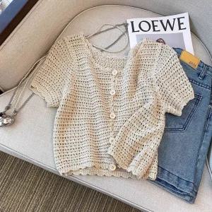 웅즈 고사리가디건 여름 M L 반팔 카디건 심플한 뜨개