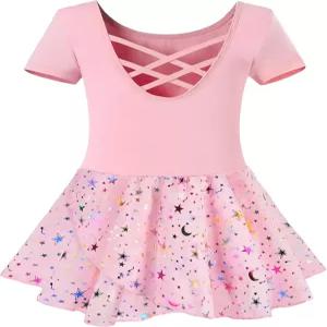 댄스 할로우 크로스 백 반팔 반짝이는 스커트를 위한 WYHDY 걸스 발레 레오타드