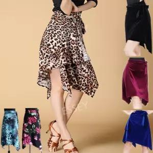 여성 라인댄스복 스포츠 라틴댄스복 호피무늬 힙 치마 스커트 하의 스카프