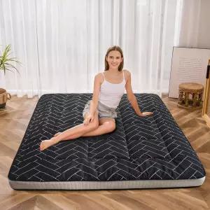 맥스요요 블랙 기하학 패턴 이불 매트리스 일본식 바닥 퀼트 침대 토퍼 두꺼운 접이식 수면 패드 통기성