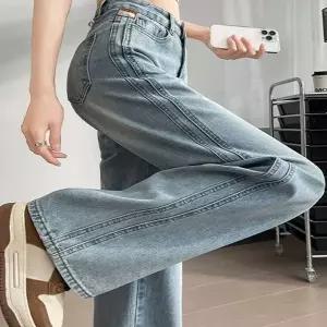 [하프클럽/]하이웨스트 일자와이드 데님팬츠 여자 워싱청바지 연