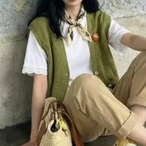 [애슬릿] 여성 린넨 조끼 여름 니트 베스트 브이넥 레이어드