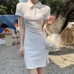 여성 여름 데일리 카라 옆트임 슬림 반팔 미니 원피스