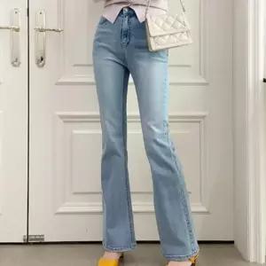 옷자락 [시즌오프]연청바지 스판 세미부츠컷 롱 데님 팬츠_5